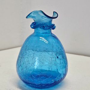 Rainbow Glass Ribbon Top Decanter in Blue Crackle Glass